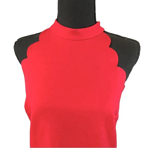 I.N. San Francisco Red Mini Dress High Neck Sleeveless Scalloped Edges Women’s L - Picture 3 of 13